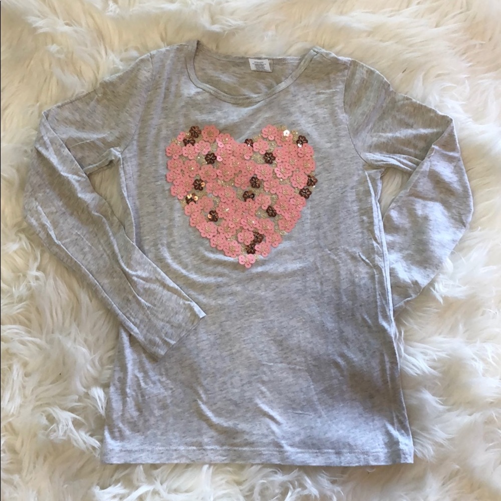 Girls long sleeve, Crewcut sequin heart t-shirt.